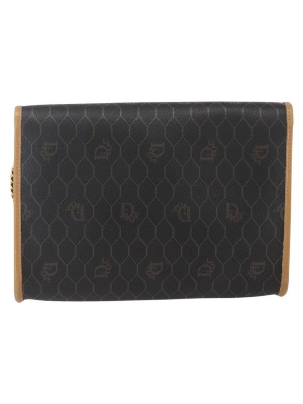 Authentic Christian Dior Honeycomb Canvas Chain Shoulder Bag Black Gold - Picture 10 of 16